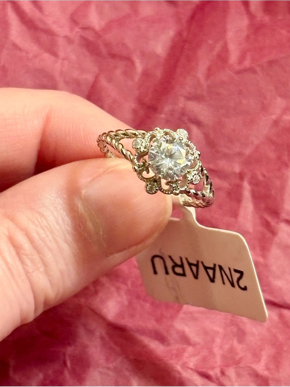 Charmed Aroma-SS925- Vintage Filigree Design W/AAA Cubic Zirconia-Size 6